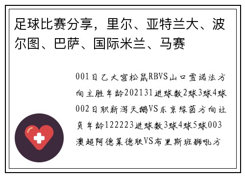 足球比赛分享，里尔、亚特兰大、波尔图、巴萨、国际米兰、马赛